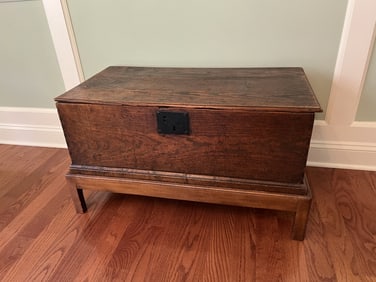 Antique 19th C Oak Chest or Trunk on Custom Stand