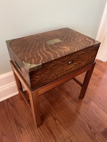Antique 19th C Brass Mounted Oak Desk on Stand