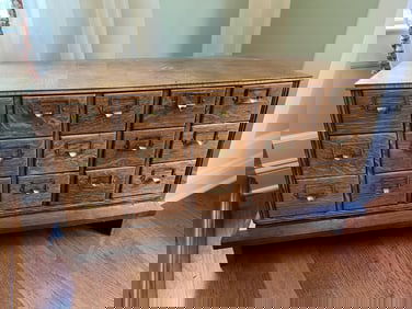 Antique C 1900 Oak Cubby Drawer Cabinet on Stand