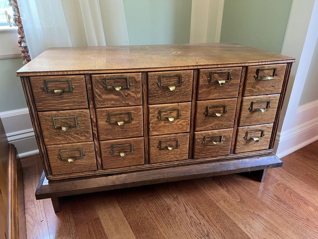 Antique C 1900 Oak Cubby Drawer Cabinet on Stand (1 of 7)