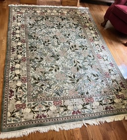 Vintage Hand Knotted Wool Botanical Motif Carpet