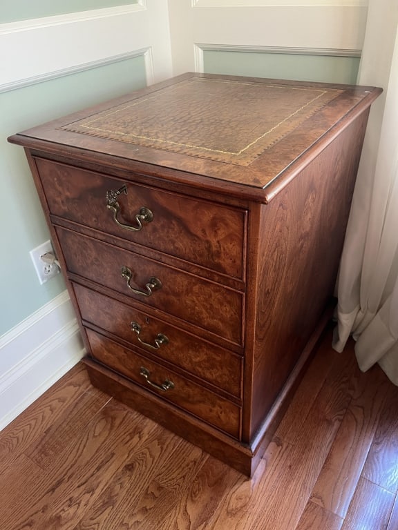 Vintage Embossed Leather & Burl Wood File Cabinet (1 of 6)
