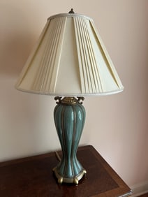 Vintage Celadon Craquelere Porcelain Ormolu Lamp