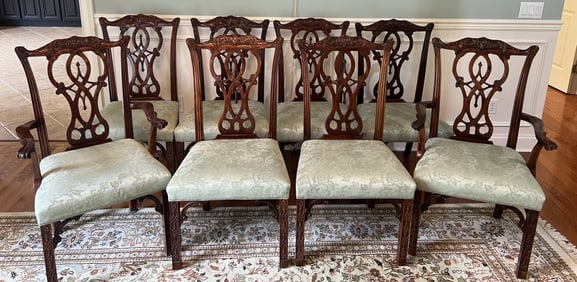 Eight Chinese Chippendale Carved Dining Chairs