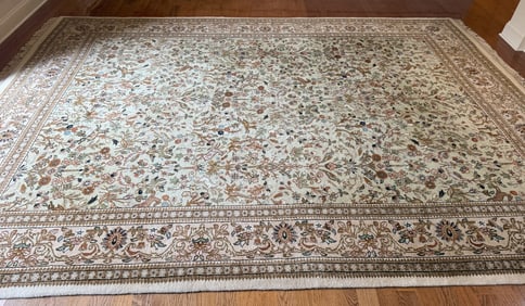 Persian Wool & Silk Carpet Deer & Botanical Motif