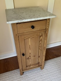 Antique 19th C Pine Wood Nightstand Marble Top