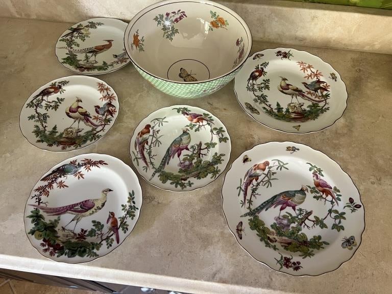 Collection of Mottahedeh China / Porcelain Pieces: Collection of Mottahedeh China / Porcelain Pieces. Large scale bowl and decorative plates.