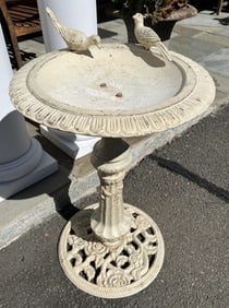 Vintage Cast Iron Garden Figural Bird Bath Statue