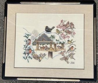 Chinoiserie Painting Frame w Handmade Needlepoint