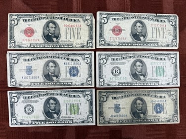 Collection Antique 1928 & 1934 $5 Dollar Bills