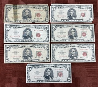 Collection of Seven Series 1963 $5 Dollar Bills