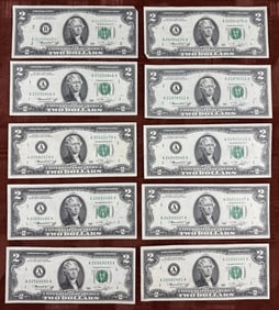 Collection of 10 Bicentennial Year 1976 $2 Bills