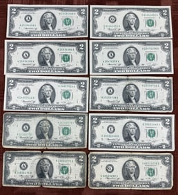 Collection of 10 Bicentennial Year 1976 $2 Bills