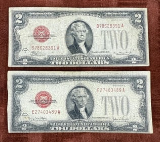 Two Antique Series 1928 C & 1928 G $2 Bills