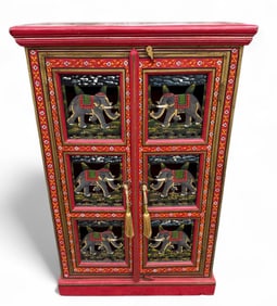 Hand Painted Elephant Motif Cupboard Cabinet