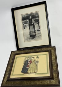 Two Antique French Fashion Framed Godey Prints