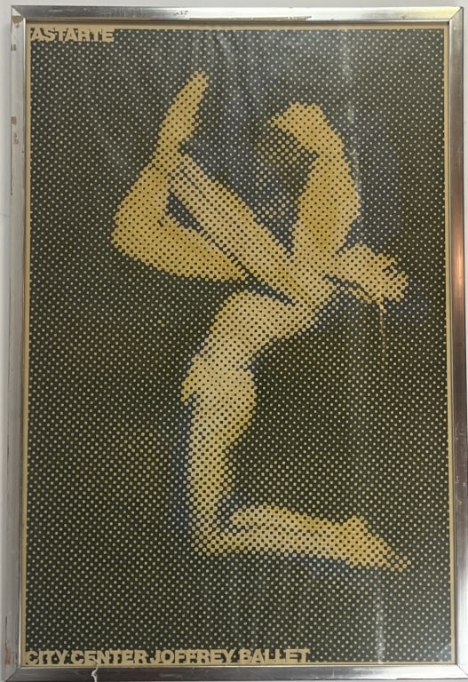 Astarte City Center Joffrey Ballet Original Poster: Vintage Framed Astarte City Center Joffrey Ballet Original Poster. This poster has fading due to age. Measures 45 inches in height, 30.5 inches in width.