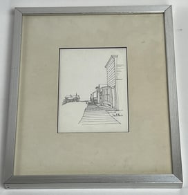 Edward A Morris Original Ink Drawing Street Scene