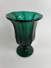 Vintage Blown Art Glass Green Urn Form Vase