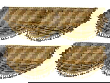 Pair of Custom Made Silk Window Valances w Tassels