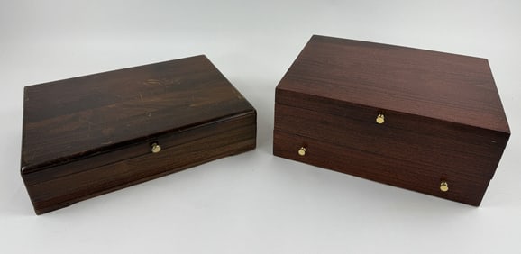 Two Vintage Mahogany Tone Silver Flatware Chests