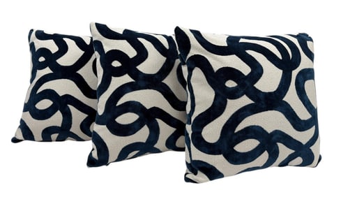 Set of Three Custom Made Blue & White Pillows