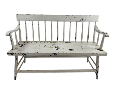 Antique American Windsor Style Wooden Hall Bench