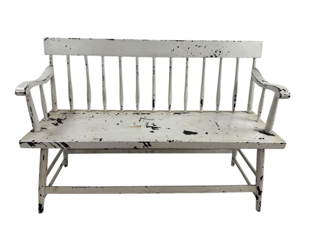 Antique American Windsor Style Wooden Hall Bench (1 of 10)