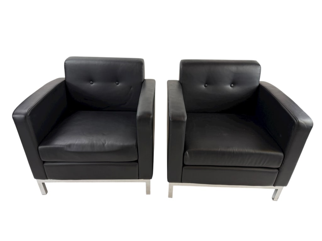Pair of Black Leather & Chrome Tufted Armchairs (1 of 11)