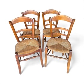 Four French Country Provencal Rush Seat Chairs