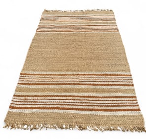 Vintage Patterned Sisal Woven Carpet w Fringe Ends