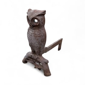 Antique 19th C Single Cast Iron Owl Andiron
