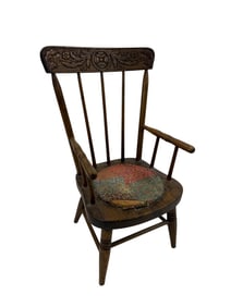 Antique C 1900 Oak Child Doll Size Miniature Chair