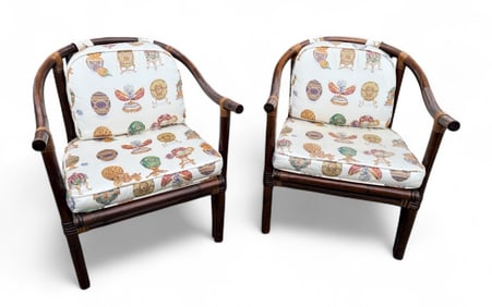 Pair of Vintage McGuire Bamboo & Rattan Armchairs