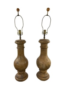 Pair Faux Limestone Finish Balustrade Form Lamps