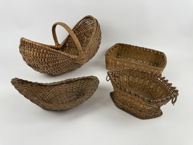 Collection of Four Antique Hand Woven Baskets