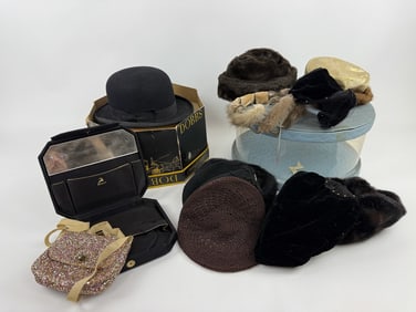 Group Lot of Vintage Hats & Purses Including Dobbs