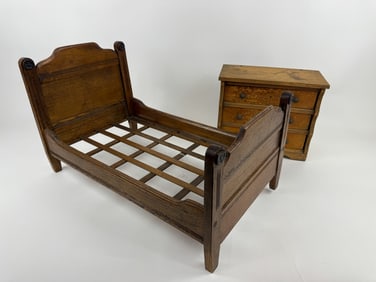 Antique 19th C Victorian Era Doll Bed & Chest