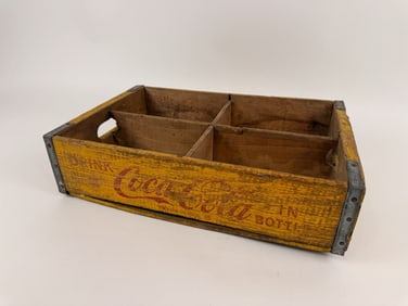 Antique Wooden & Yellow Paint Coca Cola Case