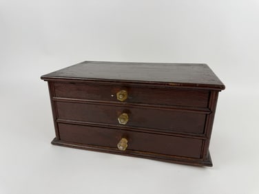 Antique Sewing Spool Case w Crystal Knobs