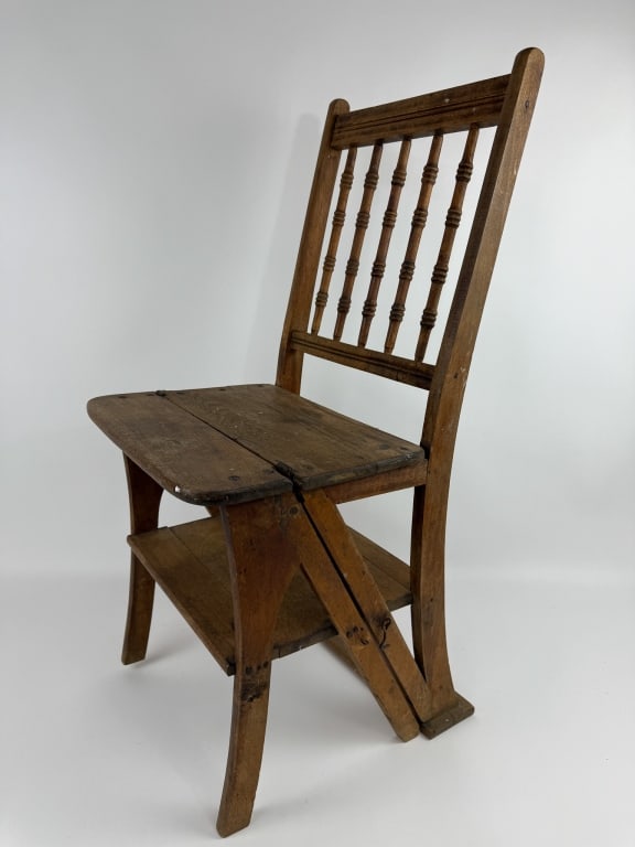 Antique Two in One Chair & Library Step Stool (1 of 7)