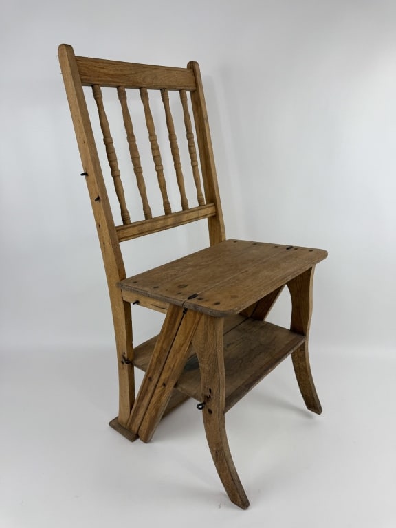 Antique Two in One Chair & Library Step Stool (1 of 9)