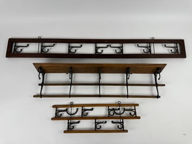 Group of Three Antique Wood & Metal Clothes Hooks