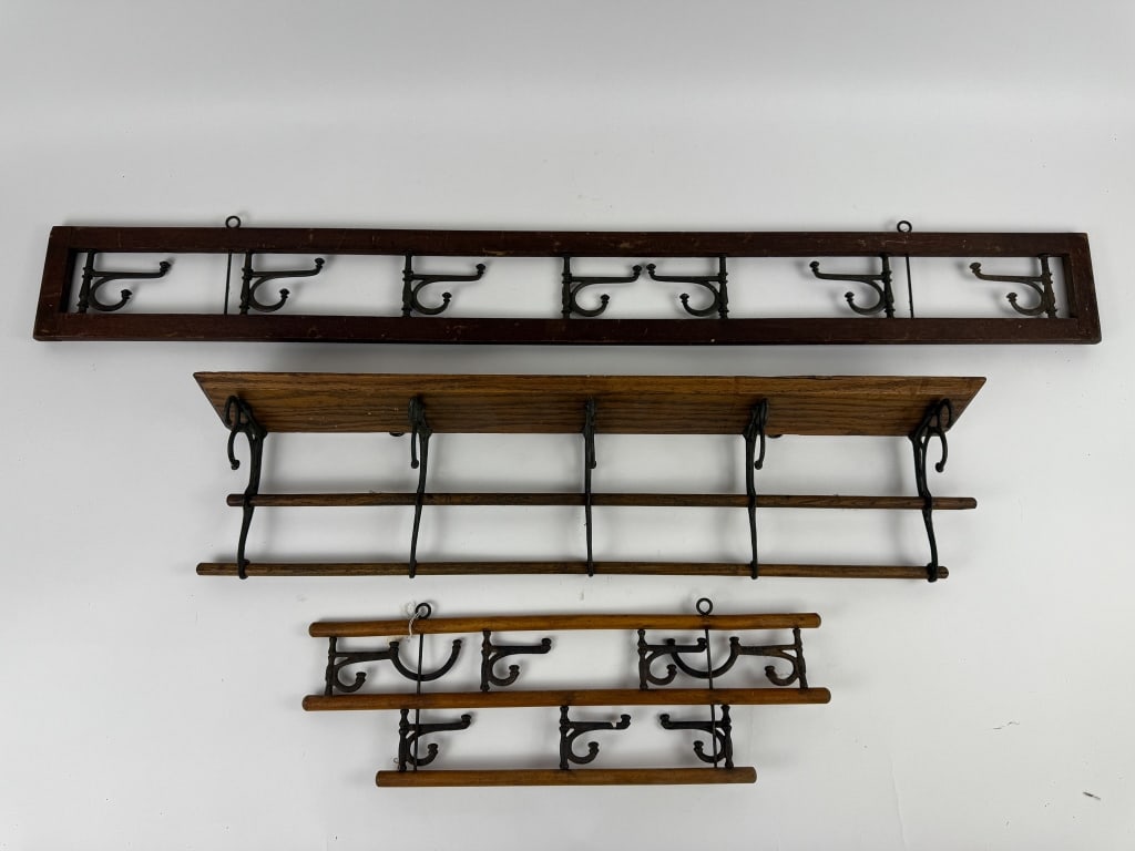 Group of Three Antique Wood & Metal Clothes Hooks (1 of 6)