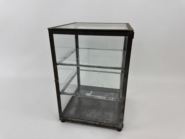 Antique Glass Tin Metal Three Shelf Store Display
