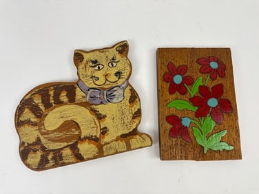 Two Folk Art Handmade & Hand Carved Plaques