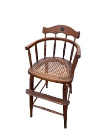 Antique C 1900 Carved Oak & Caned High Chair