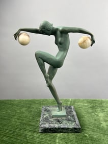 Antique Art Deco Max LaVerrier Bronze Agate Statue