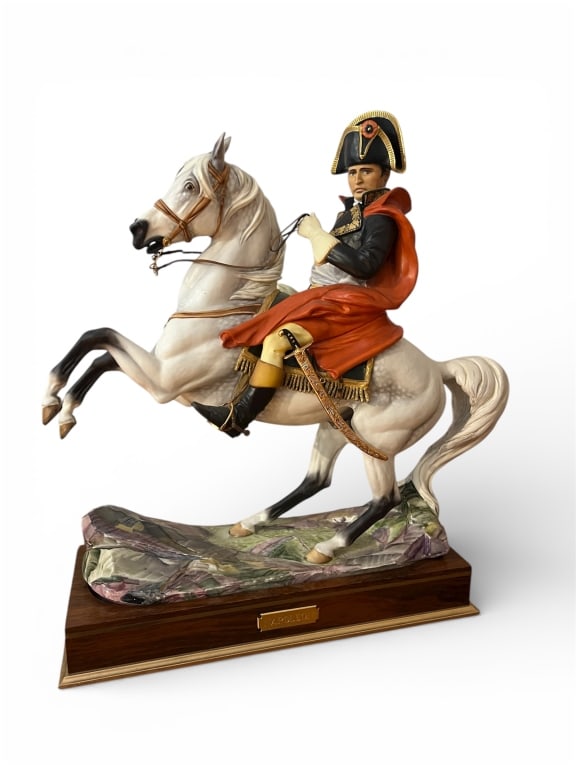 Vintage Royal Worcester Napoleon on Horseback: Vintage English Porcelain Royal Worcester Statue of Napoleon on Horseback. Depicting Emperor Napoleon Bonaparte astride a rearing horse. Modeled by Bernard Winskill. From the Military Commanders Serie