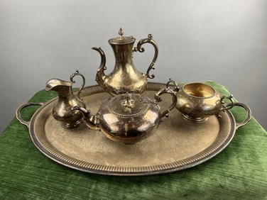 Large Scale Antique 19th C Silver Plate Tea Set
